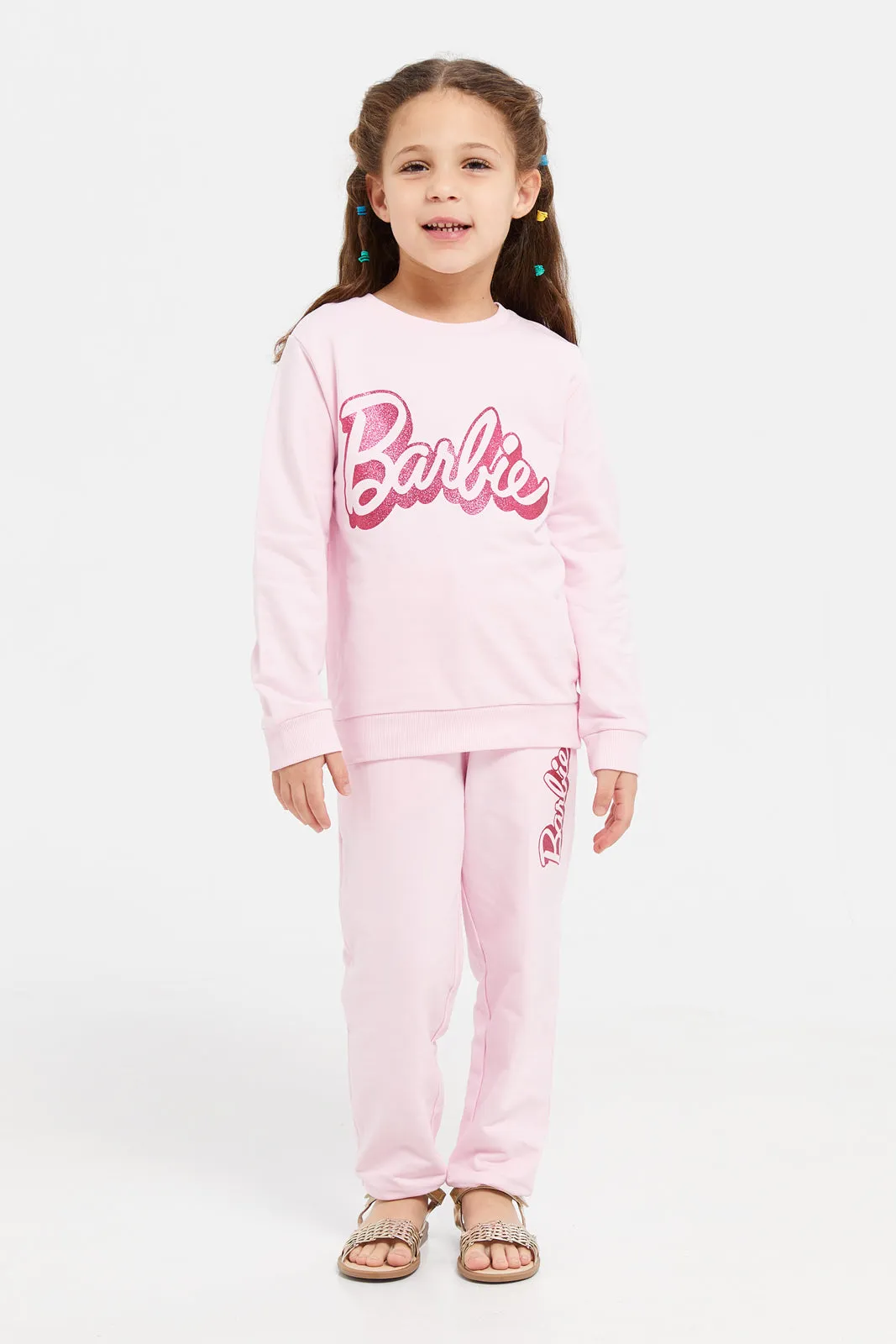 Girls Pink Barbie Printed Sweatshirt