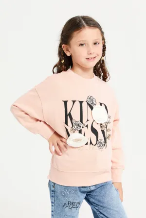 Girls Pink Floral Embellished Sweatshirt