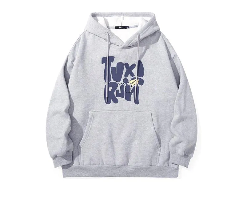 Gray Letter Print Fleece Hoodies