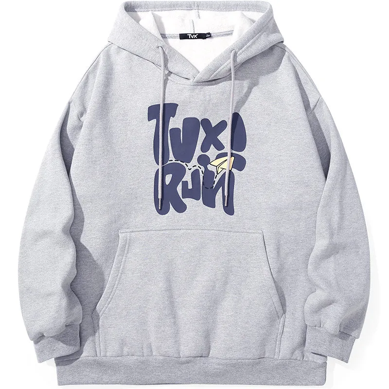 Gray Letter Print Fleece Hoodies