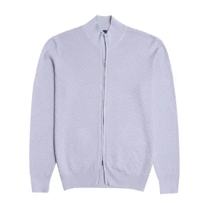 Ice-Blue Waffle Knit Full Zip Sweater