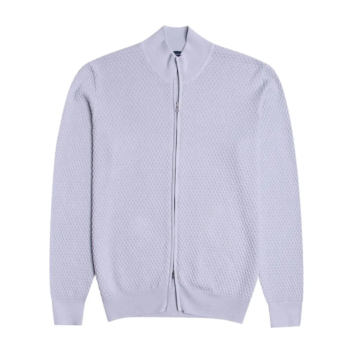 Ice-Blue Waffle Knit Full Zip Sweater