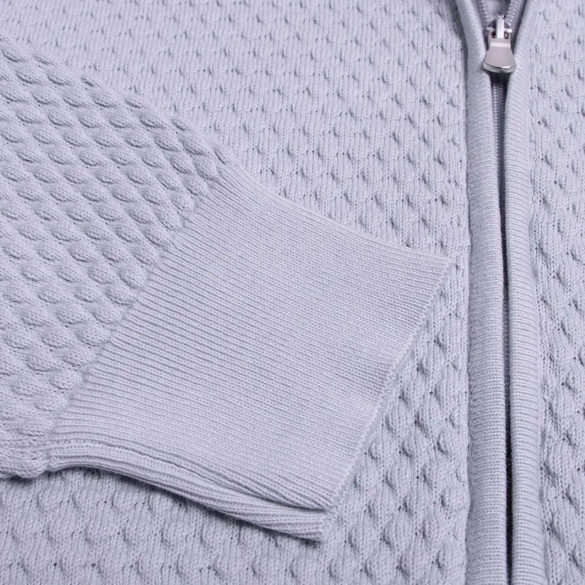 Ice-Blue Waffle Knit Full Zip Sweater