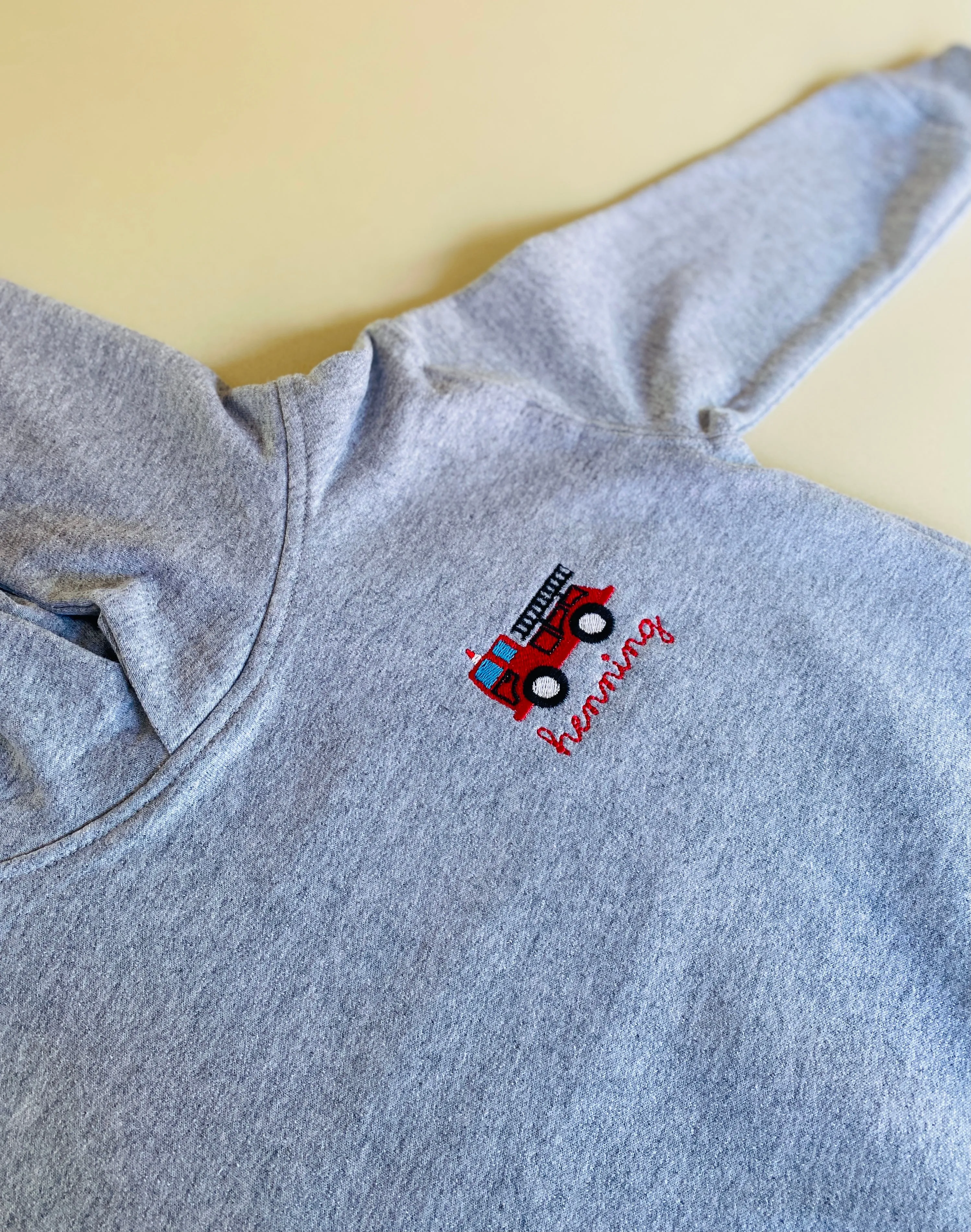 Little Kid Fire Truck Pullover Hoodie, Gray