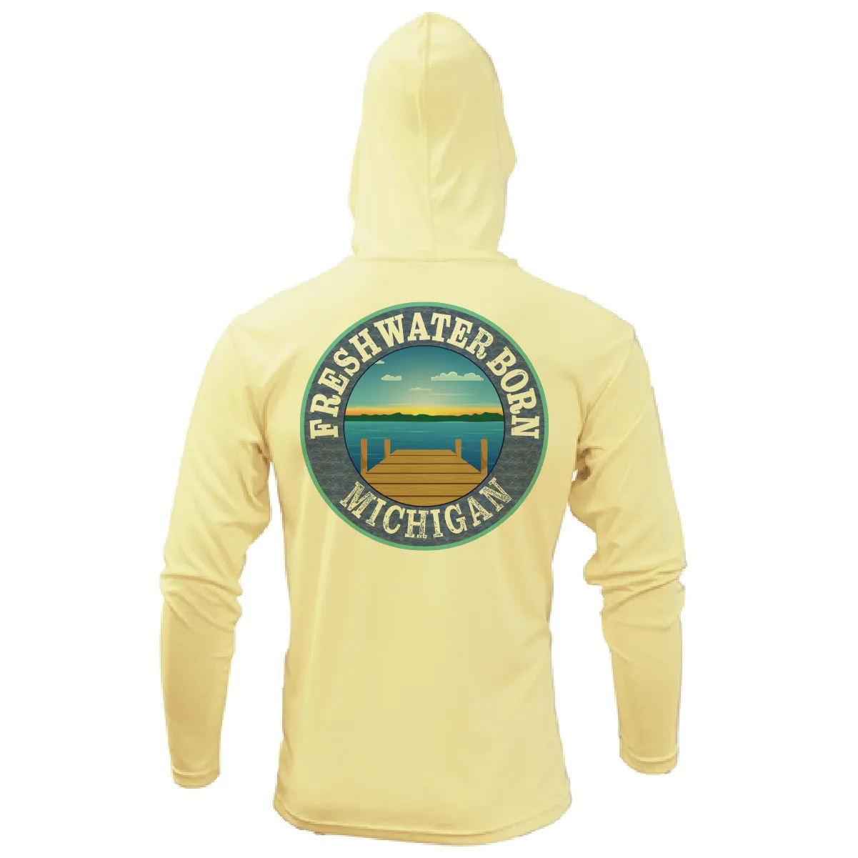 Michigan USA Freshwater Born Men's Long Sleeve UPF 50  Dry-Fit Hoodie