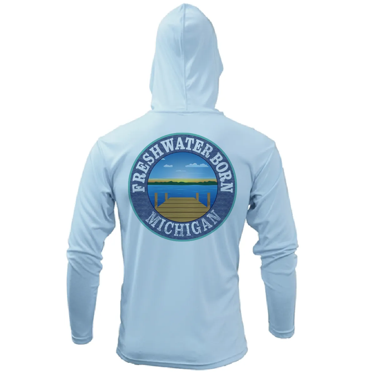 Michigan USA Freshwater Born Men's Long Sleeve UPF 50  Dry-Fit Hoodie