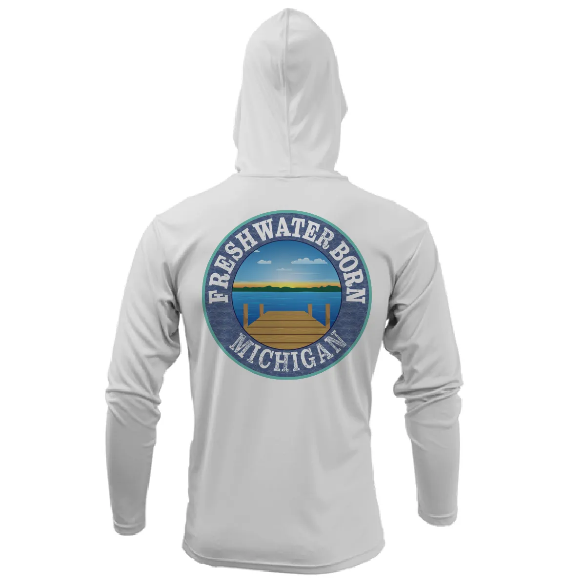 Michigan USA Freshwater Born Men's Long Sleeve UPF 50  Dry-Fit Hoodie