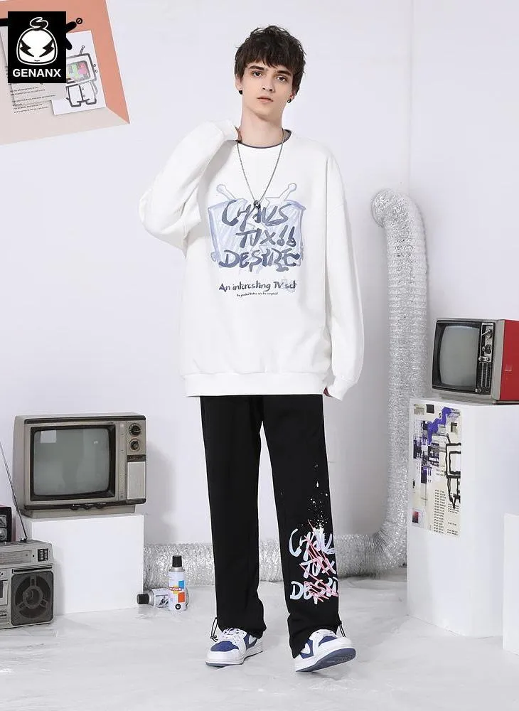 Minimalist Letter Print Fleece Sweatshirt