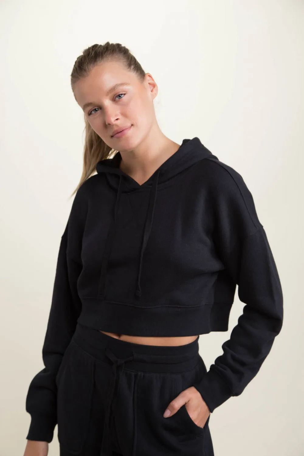 Mono B Lounge-to-Street Cropped Hoodie - Black