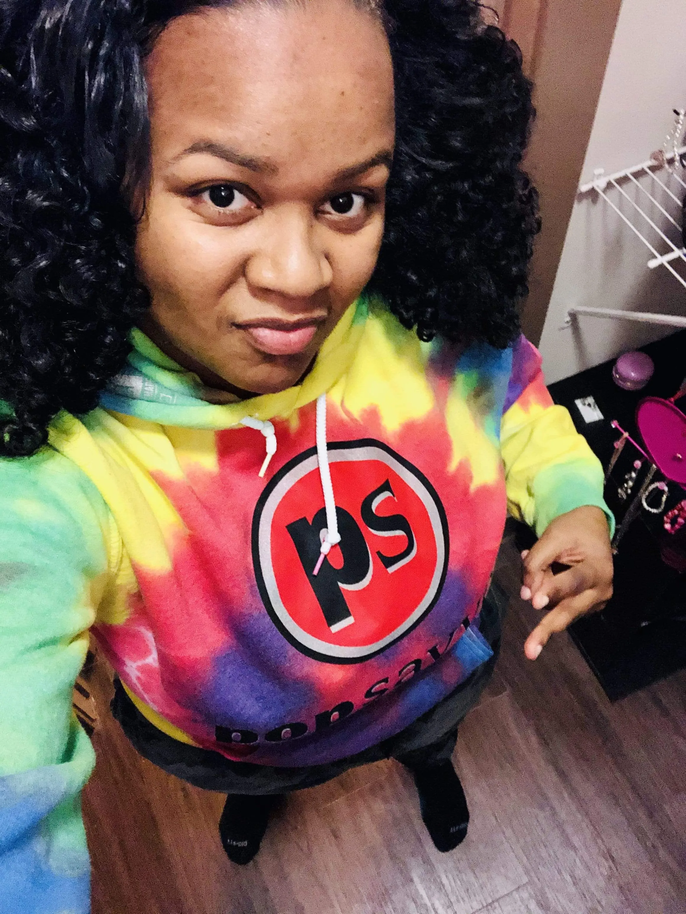 Multi-Color Tie-Dye Pullover Style Graphic Hoodie w/ Red “Pop Savvee Clothing” Logo