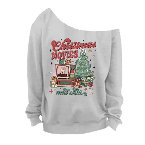 Off The Shoulder Christmas Sweatshirts - Sizes S - 5XL - Raw Edge Necklines - Several Designs