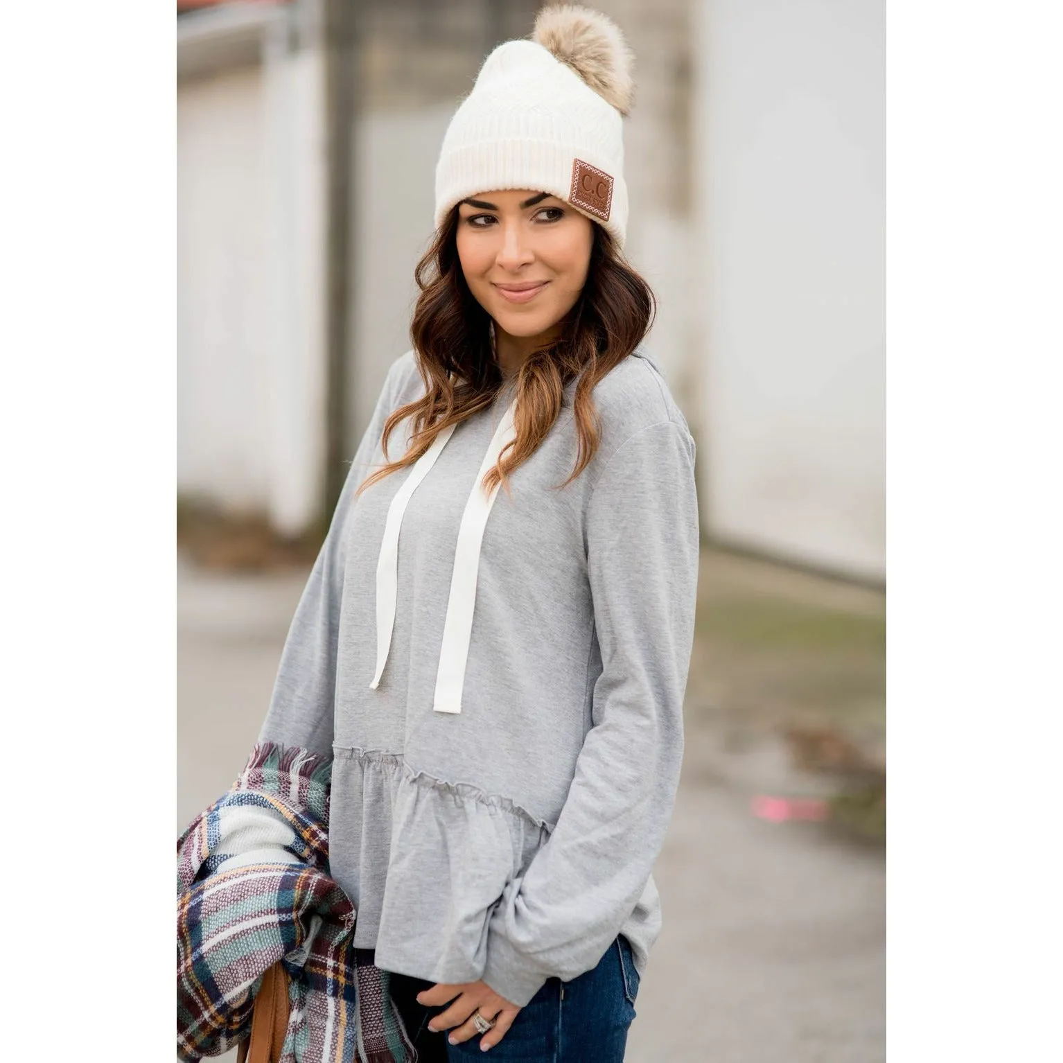 Ruffle Bottom Drawstring Hoodie