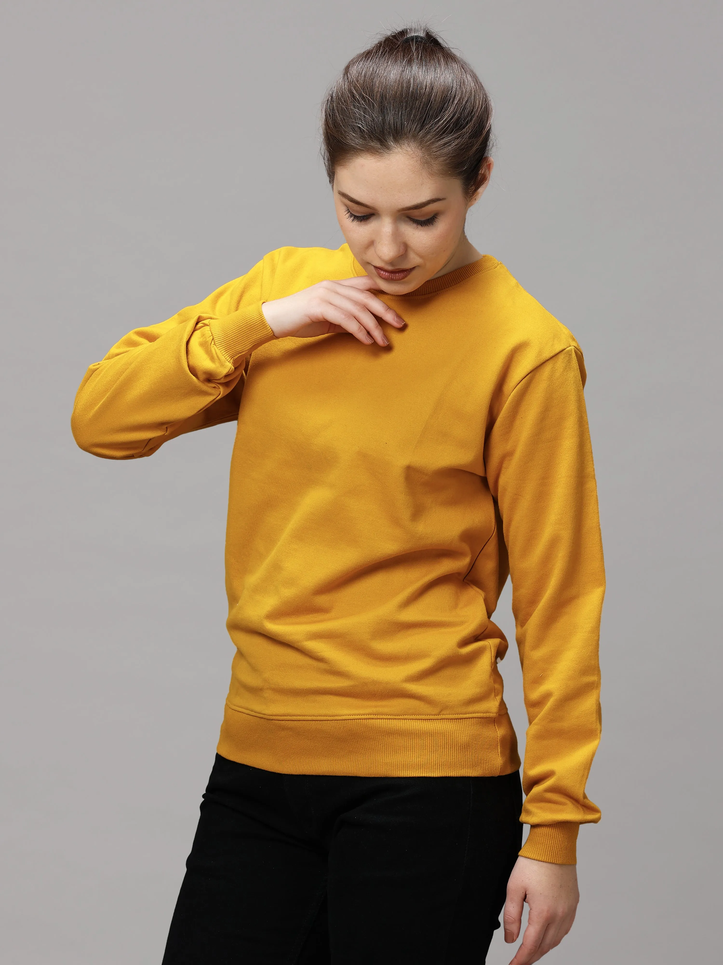 The Greenage Girl Solid Long Yellow Sweat Shirt