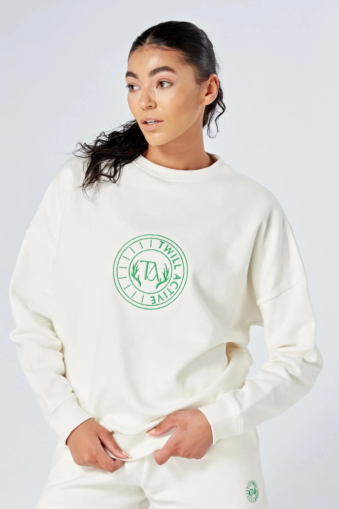 Twill Active Essentials Oversized Crewneck Sweatshirt White