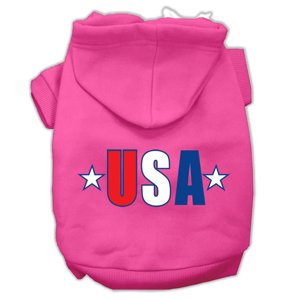 USA Star Screen Print Pet Hoodies Bright Pink Size XL (16)