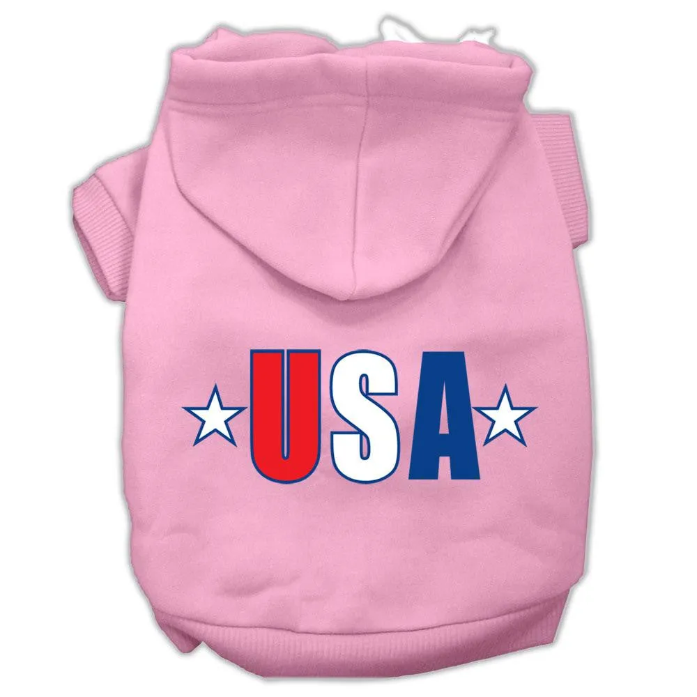 Usa Star Screen Print Pet Hoodies Light Pink Size Sm (10)