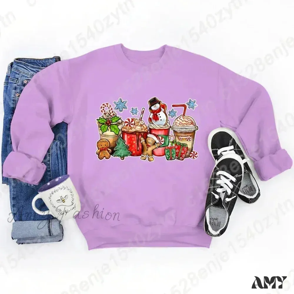 Vintage Style Christmas Hoodie - Festive Beverage Print Casual Fashion