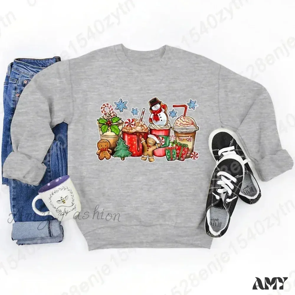 Vintage Style Christmas Hoodie - Festive Beverage Print Casual Fashion