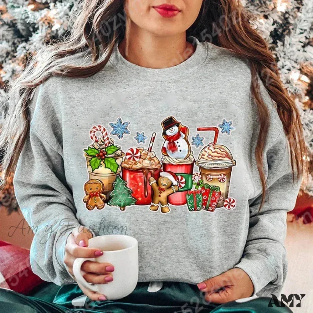 Vintage Style Christmas Hoodie - Festive Beverage Print Casual Fashion