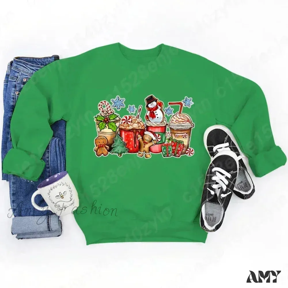 Vintage Style Christmas Hoodie - Festive Beverage Print Casual Fashion