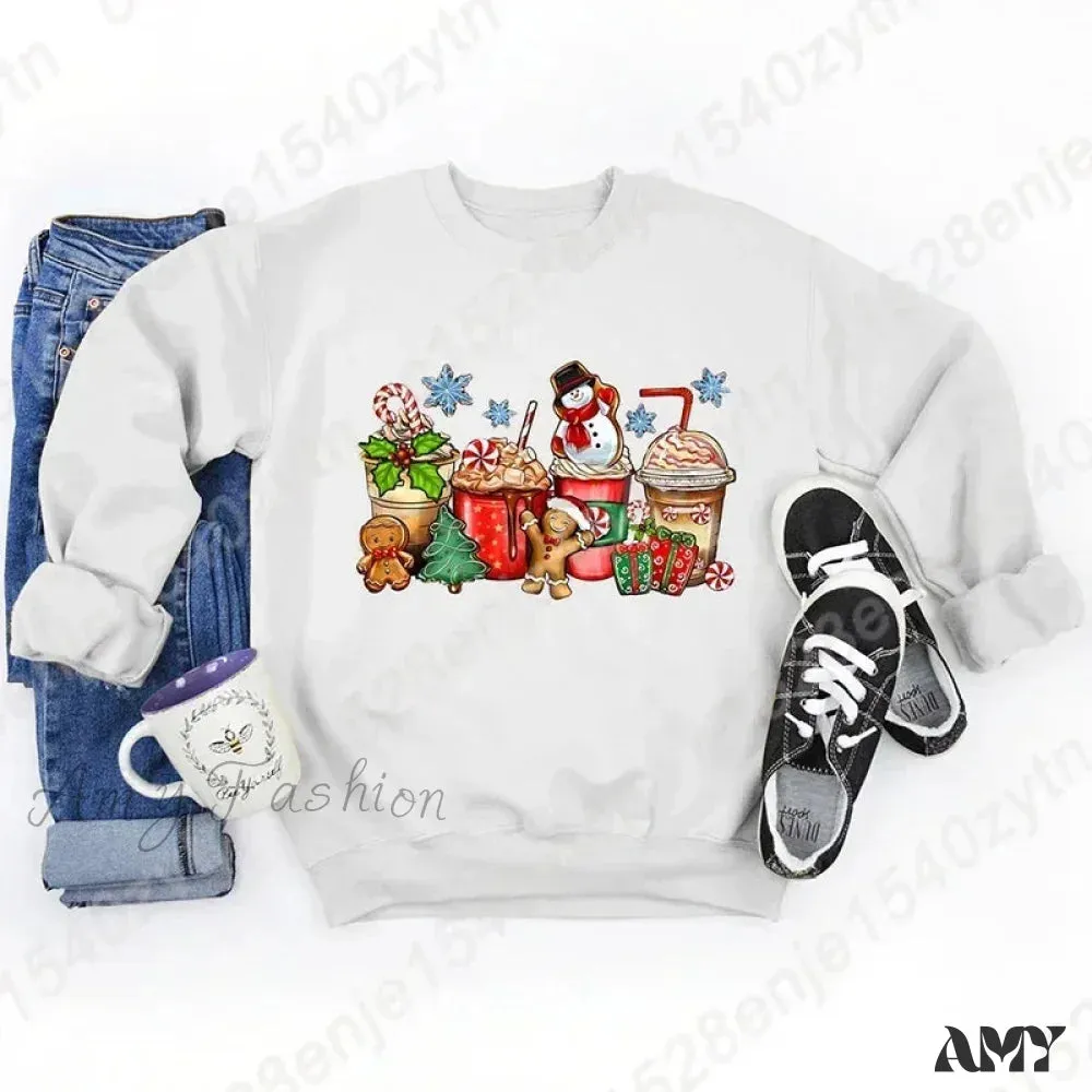 Vintage Style Christmas Hoodie - Festive Beverage Print Casual Fashion