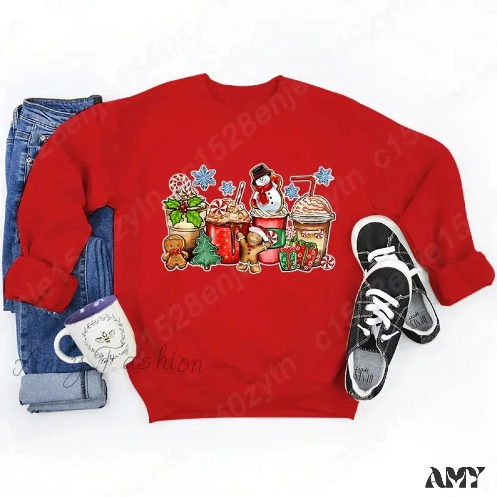 Vintage Style Christmas Hoodie - Festive Beverage Print Casual Fashion