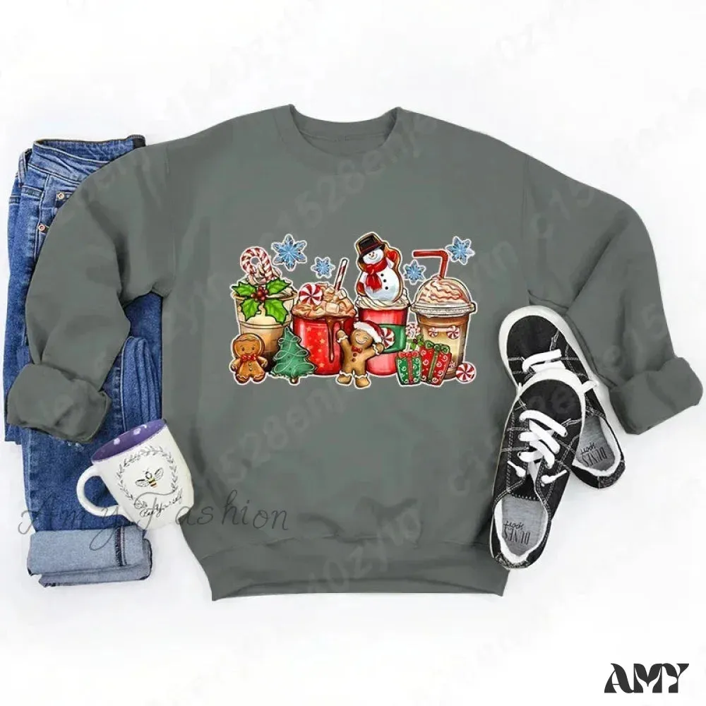 Vintage Style Christmas Hoodie - Festive Beverage Print Casual Fashion