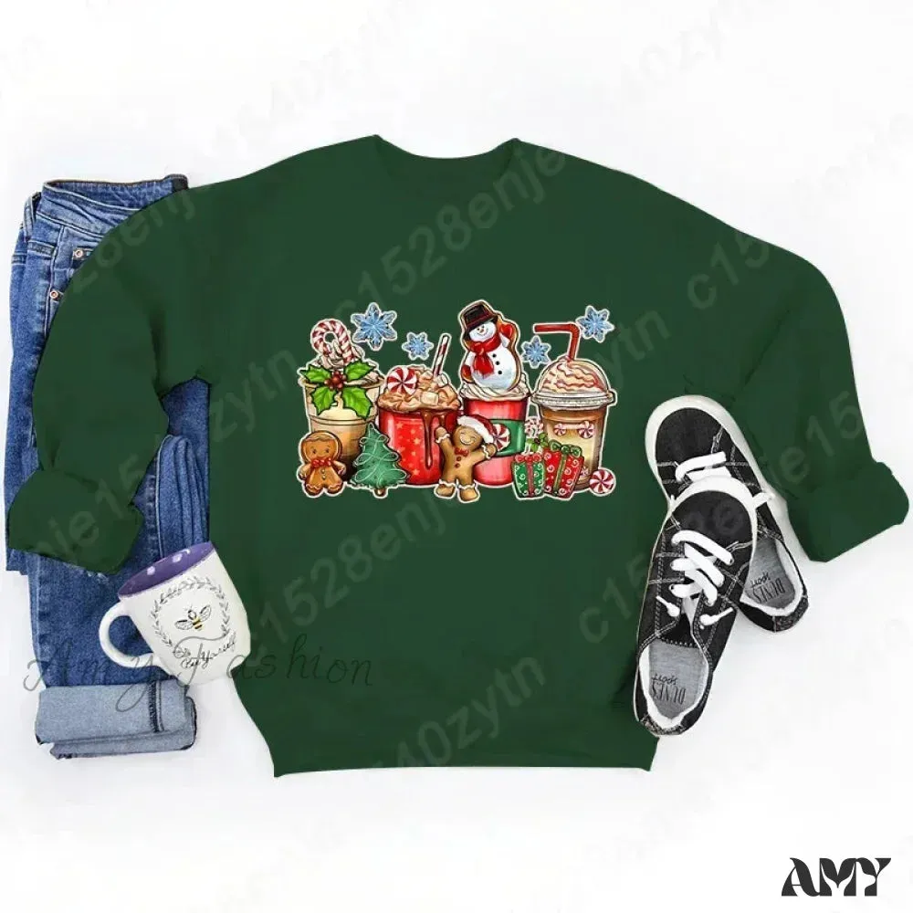 Vintage Style Christmas Hoodie - Festive Beverage Print Casual Fashion