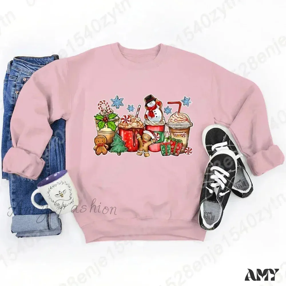 Vintage Style Christmas Hoodie - Festive Beverage Print Casual Fashion