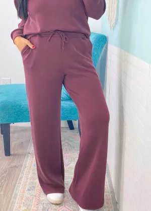 'Weekend Away' Techno Curpro Fabric Maroon Wide Leg Sweatpants