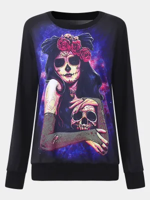 Wholesale Black Round Neck Long Sleeve Printed Sweatshirts