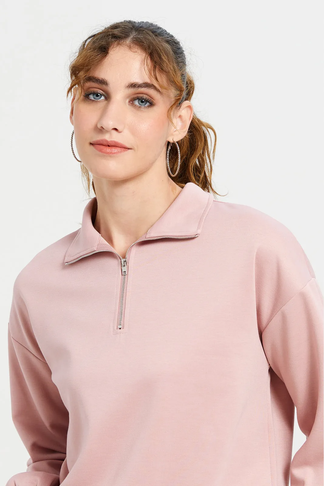 Women Beige Drop Shoulder Sweatshirt