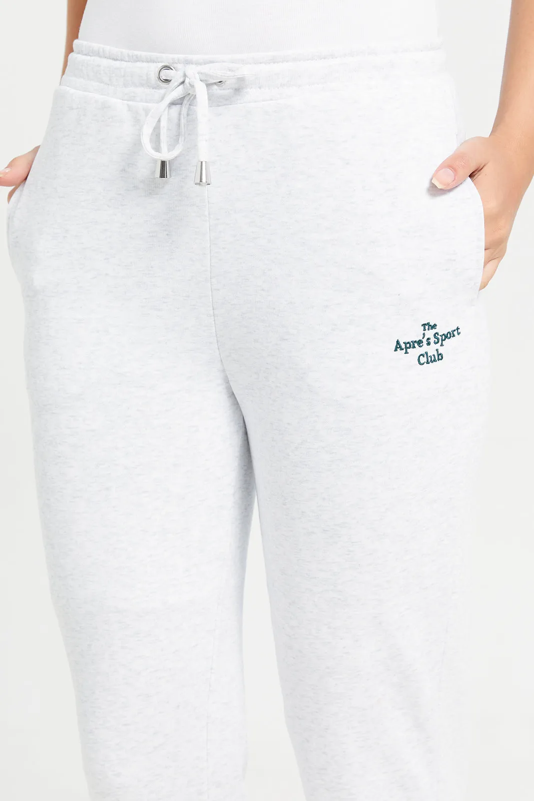 Women Grey Melange Rib Detailed Jogger