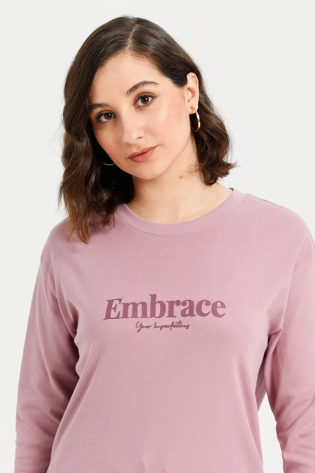 Women Mauve Printed Long Sleeve Sweatshirt