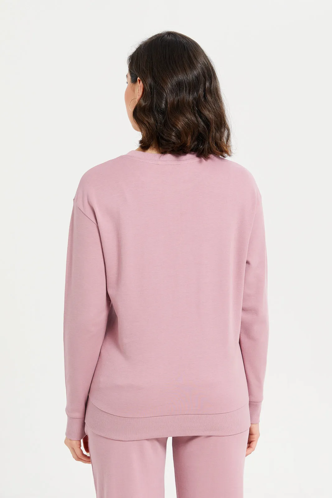 Women Mauve Printed Long Sleeve Sweatshirt