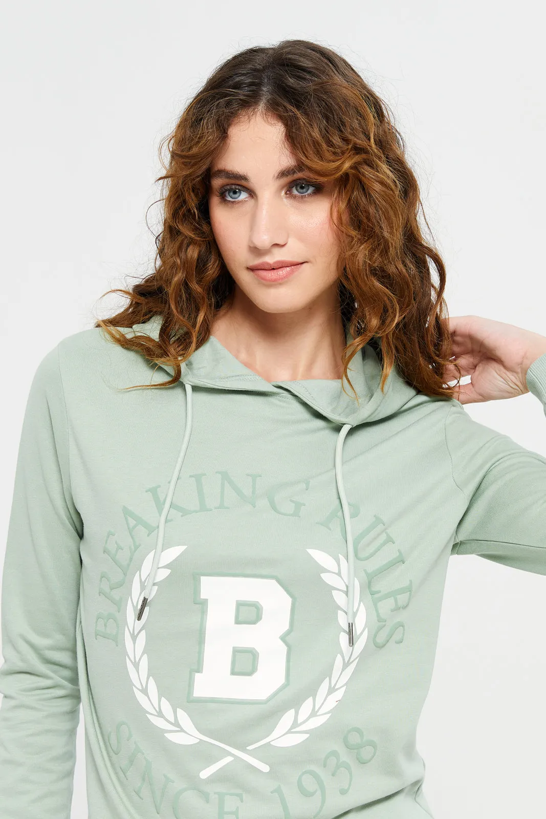 Women Mint Printed Active Sweatshirt