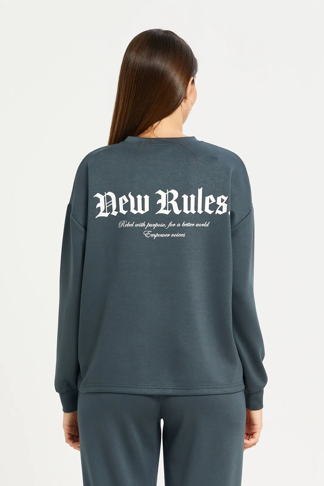 Women Olive Printed Sweatshirt