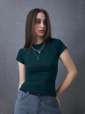 Women Premium Cotton Stretch Slim Fit Green T Shirt