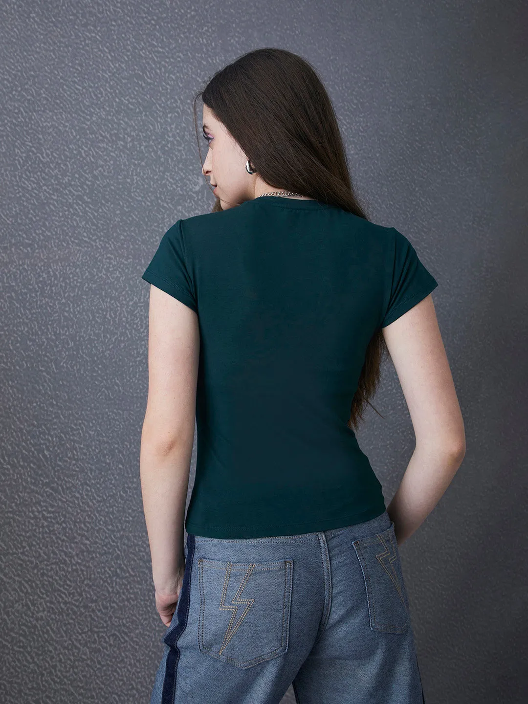 Women Premium Cotton Stretch Slim Fit Green T Shirt