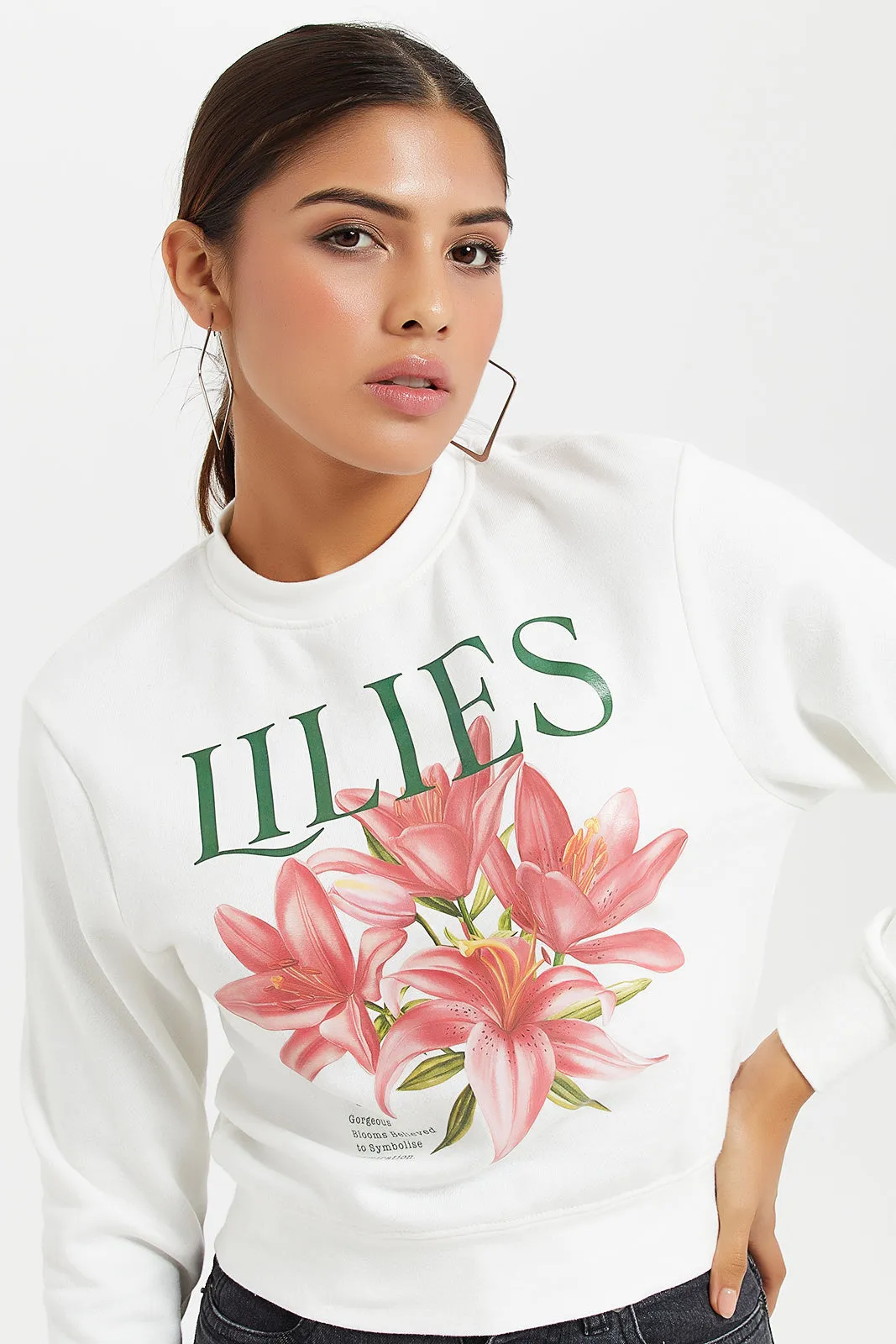 Women White Sweatshirt With Front Print