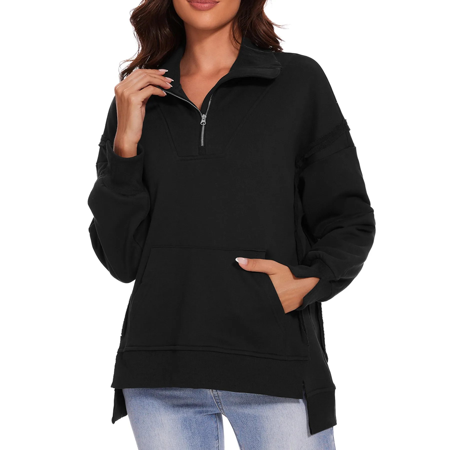 Womens Oversized Sweatshirt Quarter Zip Pullover Women Long Sleeve Sweatshirt Fall Outfits Pullovers Top with Pocket