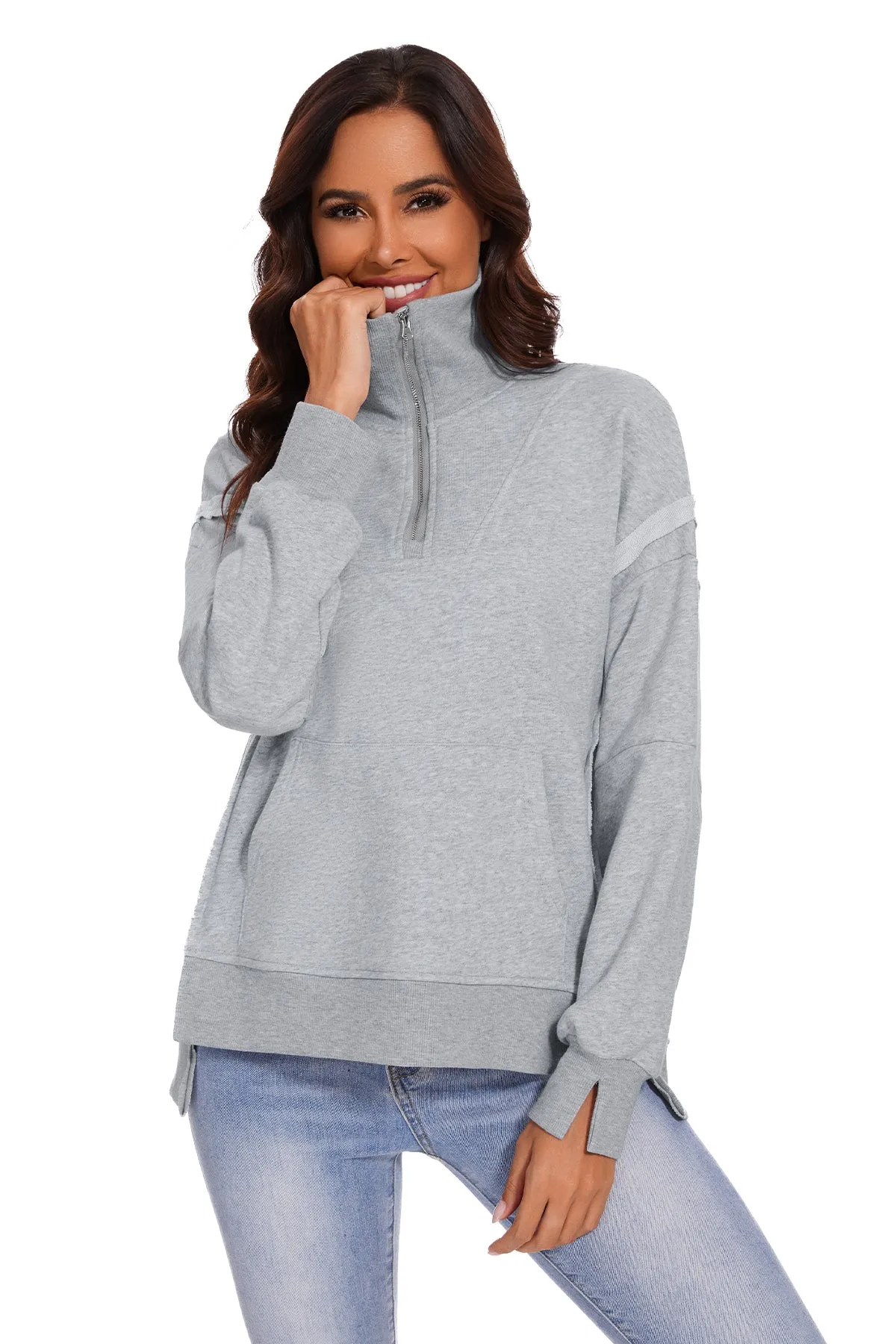 Womens Oversized Sweatshirt Quarter Zip Pullover Women Long Sleeve Sweatshirt Fall Outfits Pullovers Top with Pocket