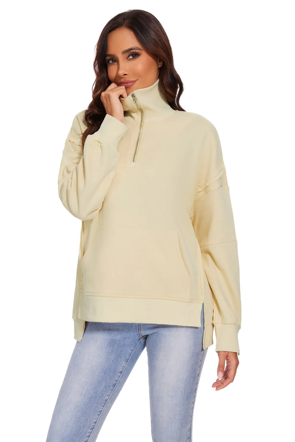 Womens Oversized Sweatshirt Quarter Zip Pullover Women Long Sleeve Sweatshirt Fall Outfits Pullovers Top with Pocket