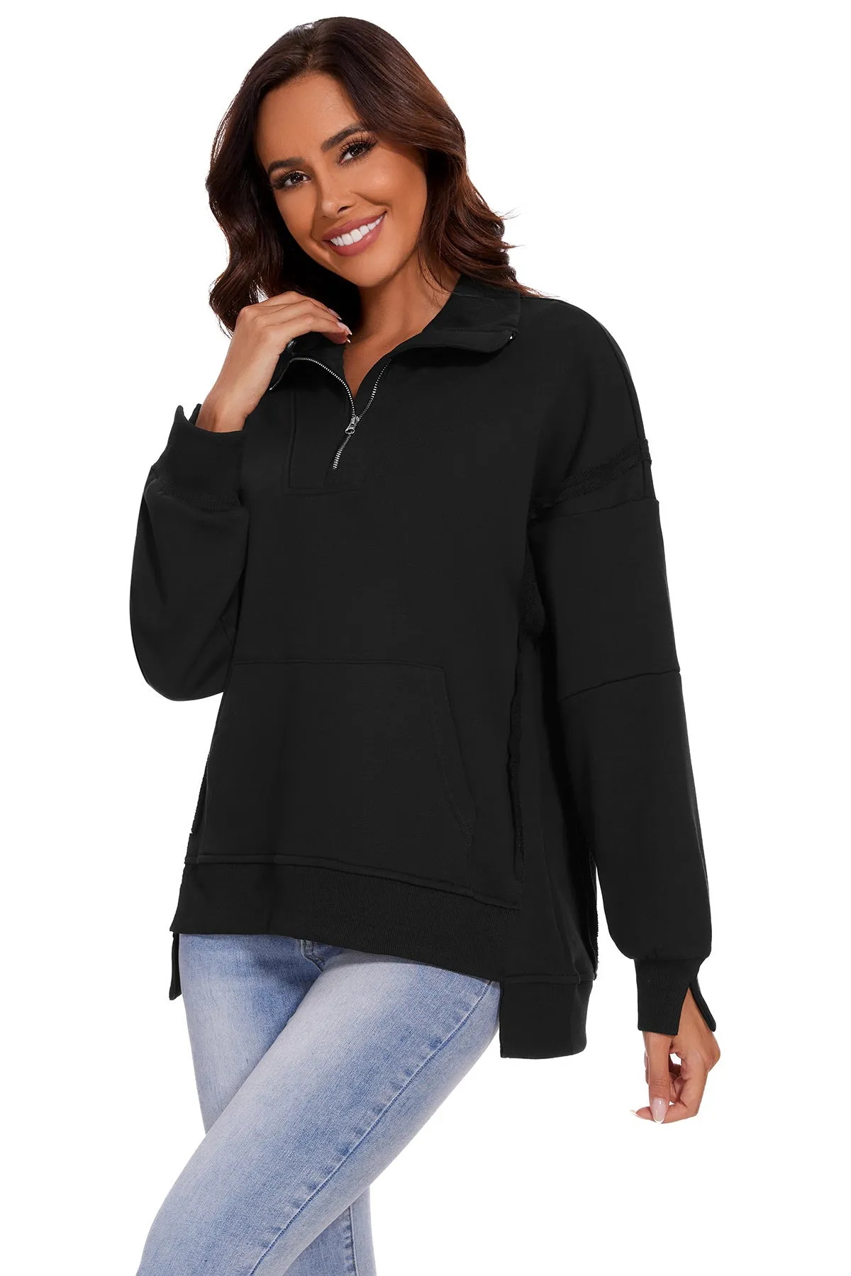 Womens Oversized Sweatshirt Quarter Zip Pullover Women Long Sleeve Sweatshirt Fall Outfits Pullovers Top with Pocket