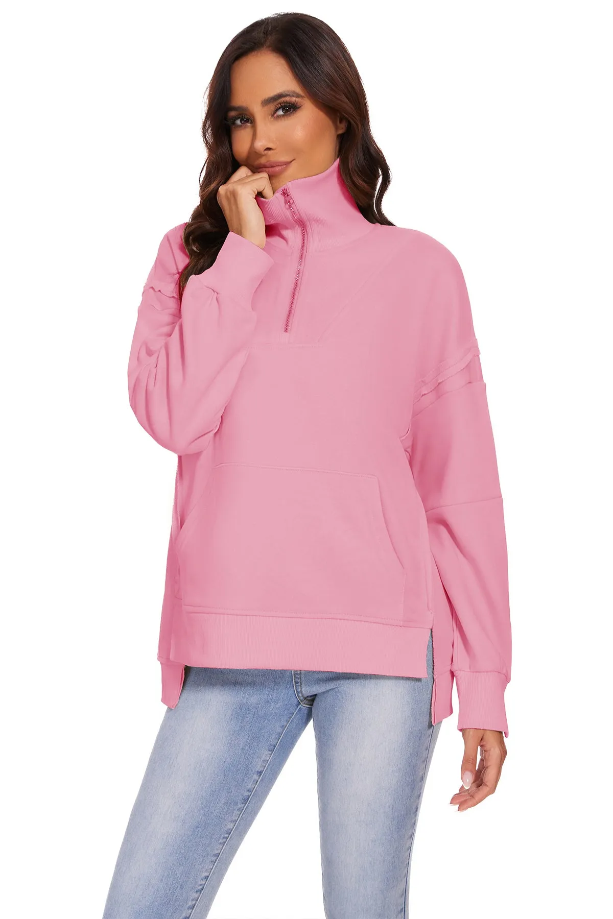 Womens Oversized Sweatshirt Quarter Zip Pullover Women Long Sleeve Sweatshirt Fall Outfits Pullovers Top with Pocket