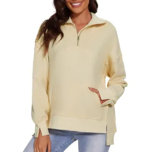 Womens Oversized Sweatshirt Quarter Zip Pullover Women Long Sleeve Sweatshirt Fall Outfits Pullovers Top with Pocket