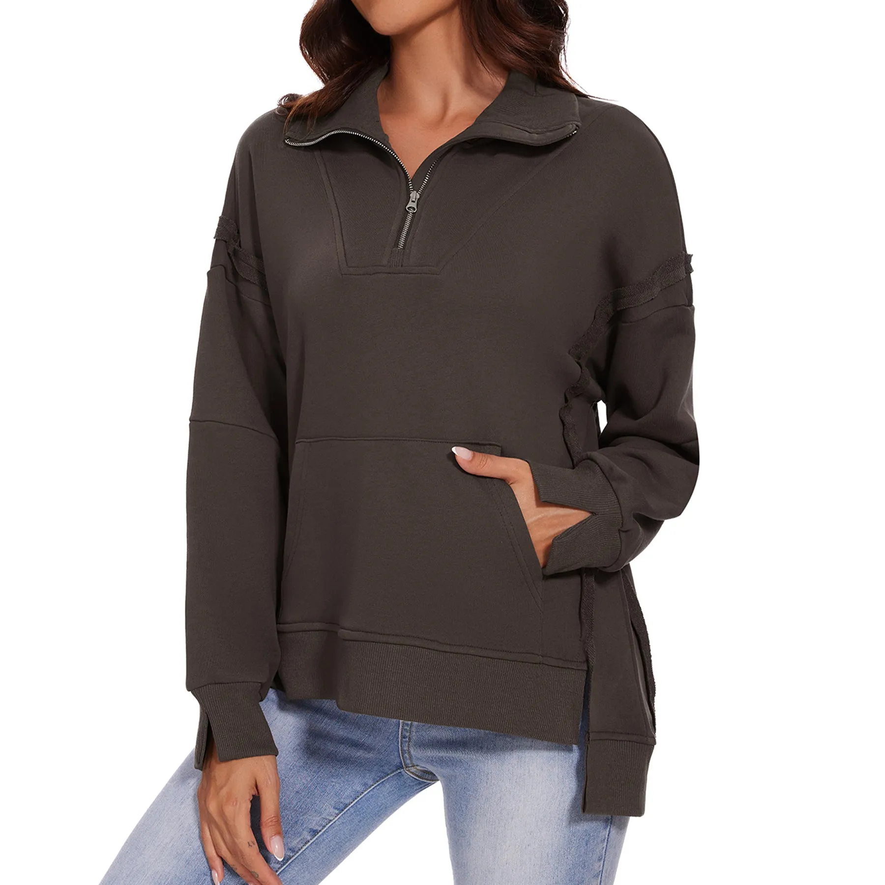 Womens Oversized Sweatshirt Quarter Zip Pullover Women Long Sleeve Sweatshirt Fall Outfits Pullovers Top with Pocket