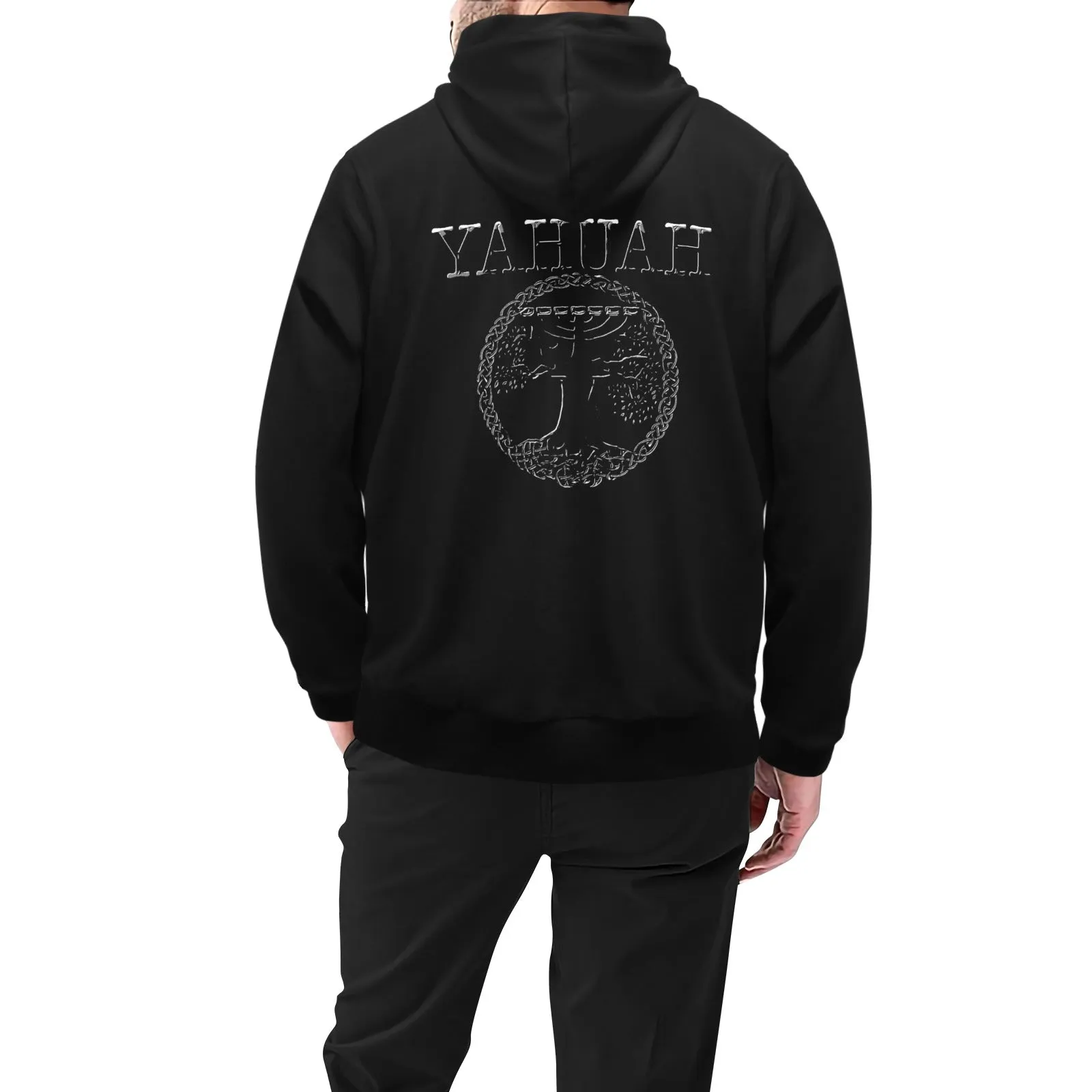 Yahuah-Tree of Life 02-04 Men's Designer High Neck Fleece Lined Pullover Hoodie