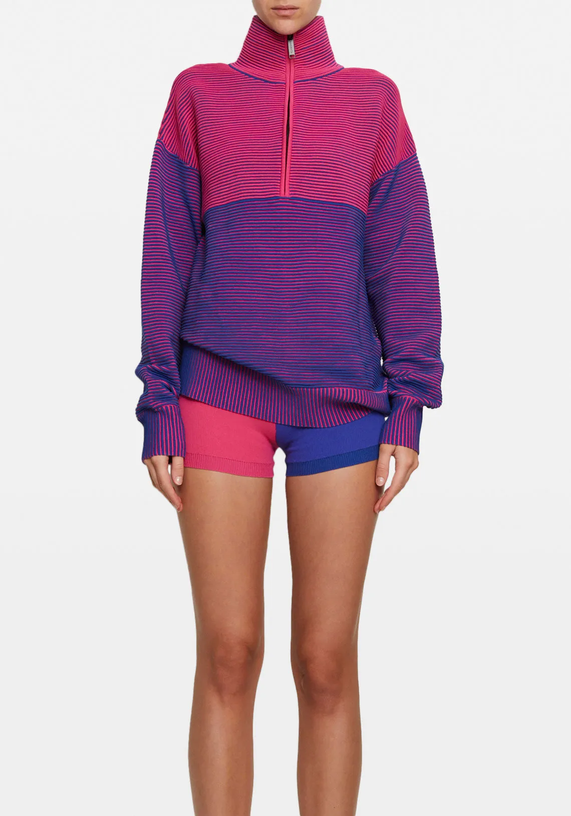 Zhen Zip Through Sweater Lapis Hot Pink